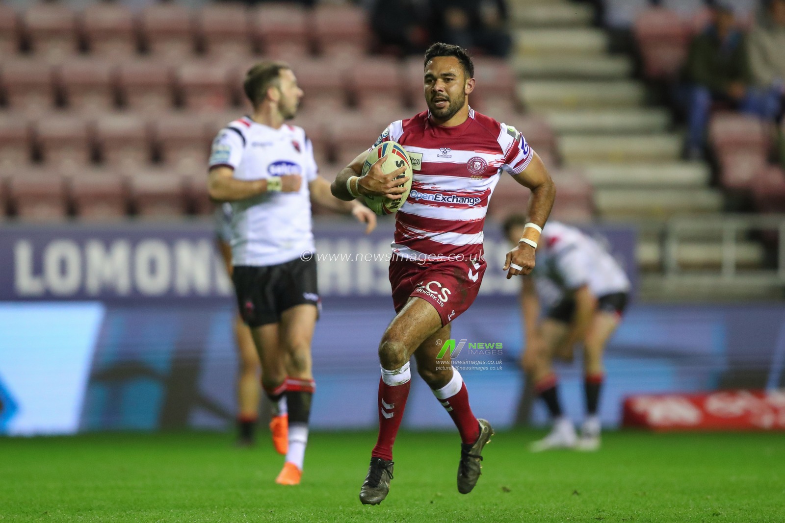 Bevan French #2 of Wigan Warriors in action during the Betfred Super League match Wigan Warriors vs Salford Red Devils at DW Stadium, Wigan, United Kingdom, 24th March 2023

(Photo by Gareth Evans/News Images)