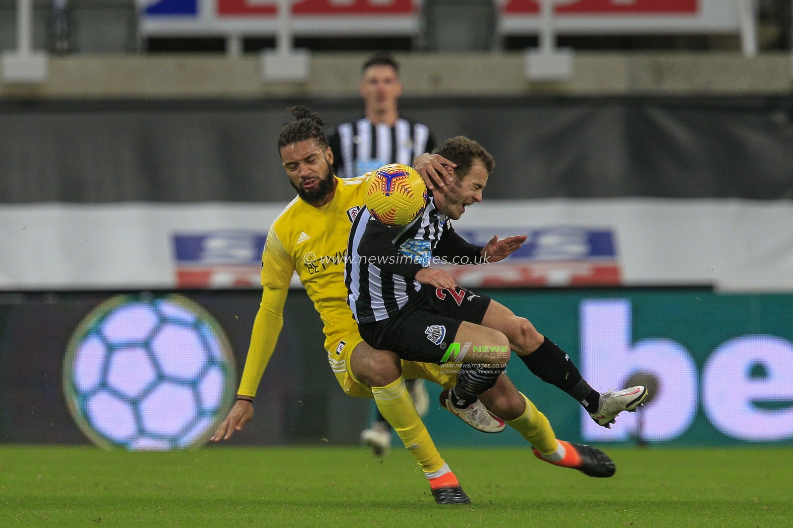 Michael Hector #3 of Fulham fouls Ryan Fraser #21 of Newcastle United