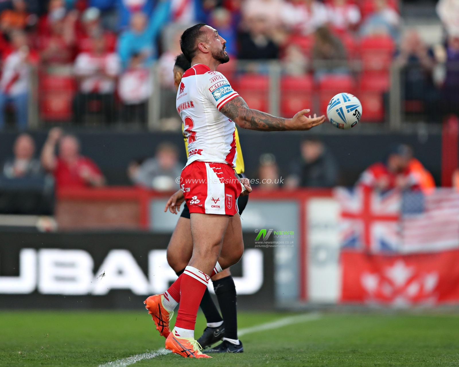 Elliot Minchella of Hull KR celebrates his first try during the Betfred Super League Round 13 match Hull KR vs St Helens at Sewell Group Craven Park, Kingston upon Hull, United Kingdom, 30th May 2025(Photo by Sam Eaden/News Images)