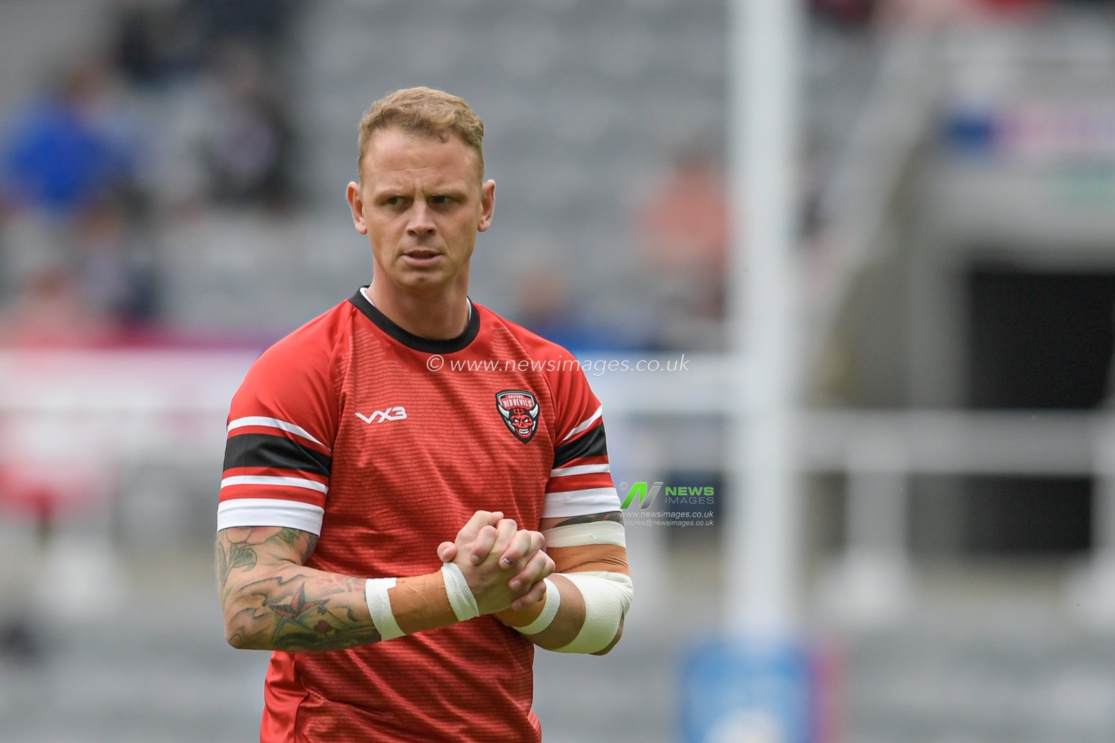 Kevin Brown (7) of Salford Red Devils during the warm up