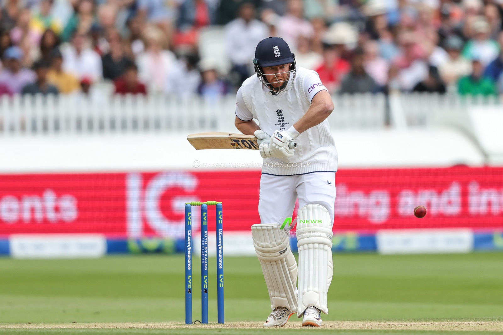 Jonny Bairstow of England  faces the ball during the LV= Insurance Ashes Test Series Second Test Day 5 England v Australia at Lords, London, United Kingdom, 2nd July 2023

(Photo by Mark Cosgrove/News Images)