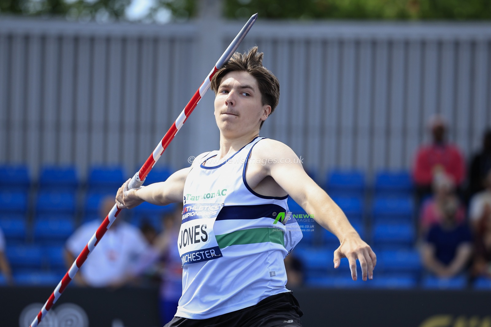 Ben Jones competes in the javelin during the UK Athletics Championships at Manchester Regional Arena, Manchester, United Kingdom, 9th July 2023

(Photo by Conor Molloy/News Images)