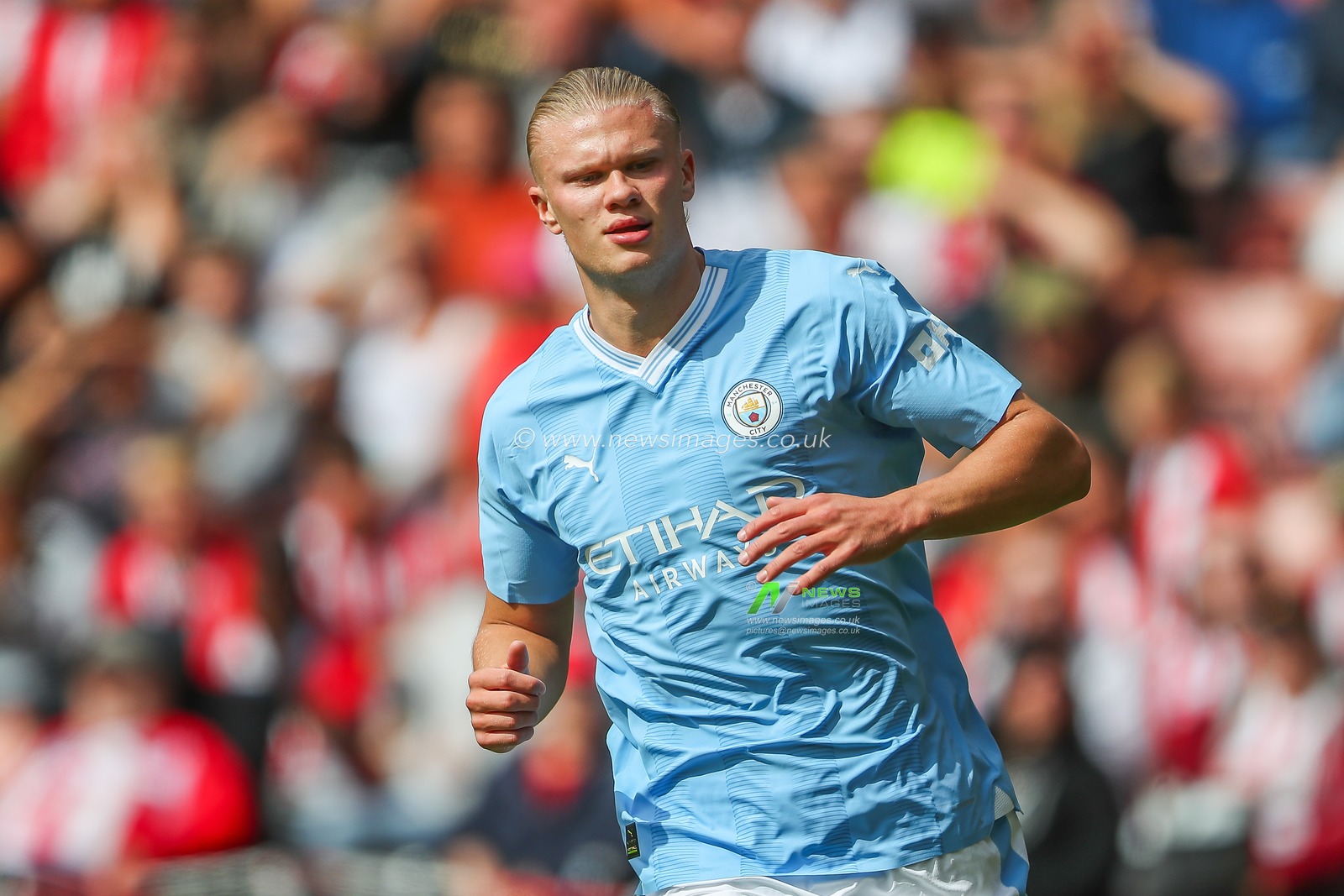 Erling Haaland #9 of Manchester City during the Premier League match Sheffield United vs Manchester City at Bramall Lane, Sheffield, United Kingdom, 27th August 2023

(Photo by Gareth Evans/News Images)