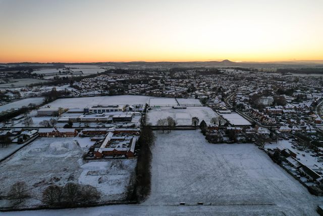 Aerial views of snowfall in Newport, Telford and Wrekin at 5th January 2026

(Photo by Euan Manning/News Images)

*** GER AUT SUI OUT ***