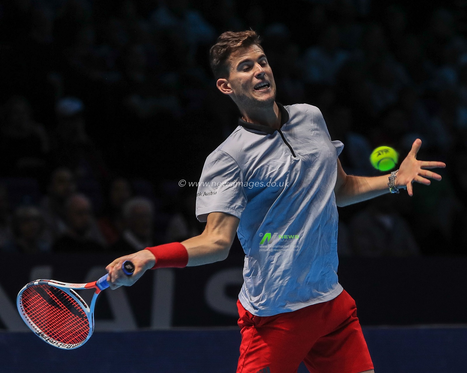 15th November 2018, The O2 , London, England;  Nitto ATP World Tour Finals;  Dominic Thiem of Austria in action during their match against Kei Nishikori of Japan

Credit: Romena Fogliati/News Images