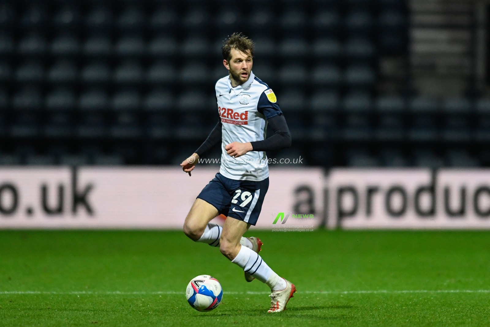 Tom Barkhuizen #29 of Preston North End looks for a passing option