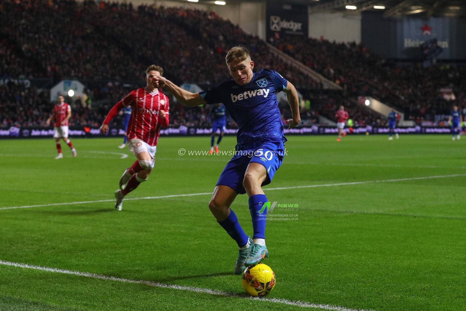 Callum Marshall of West Ham United fails to keep the ball in play during the Emirates FA Cup Third Round Replay match Bristol City vs West Ham United at Ashton Gate, Bristol, United Kingdom, 16th January 2024

(Photo by Gareth Evans/News Images)