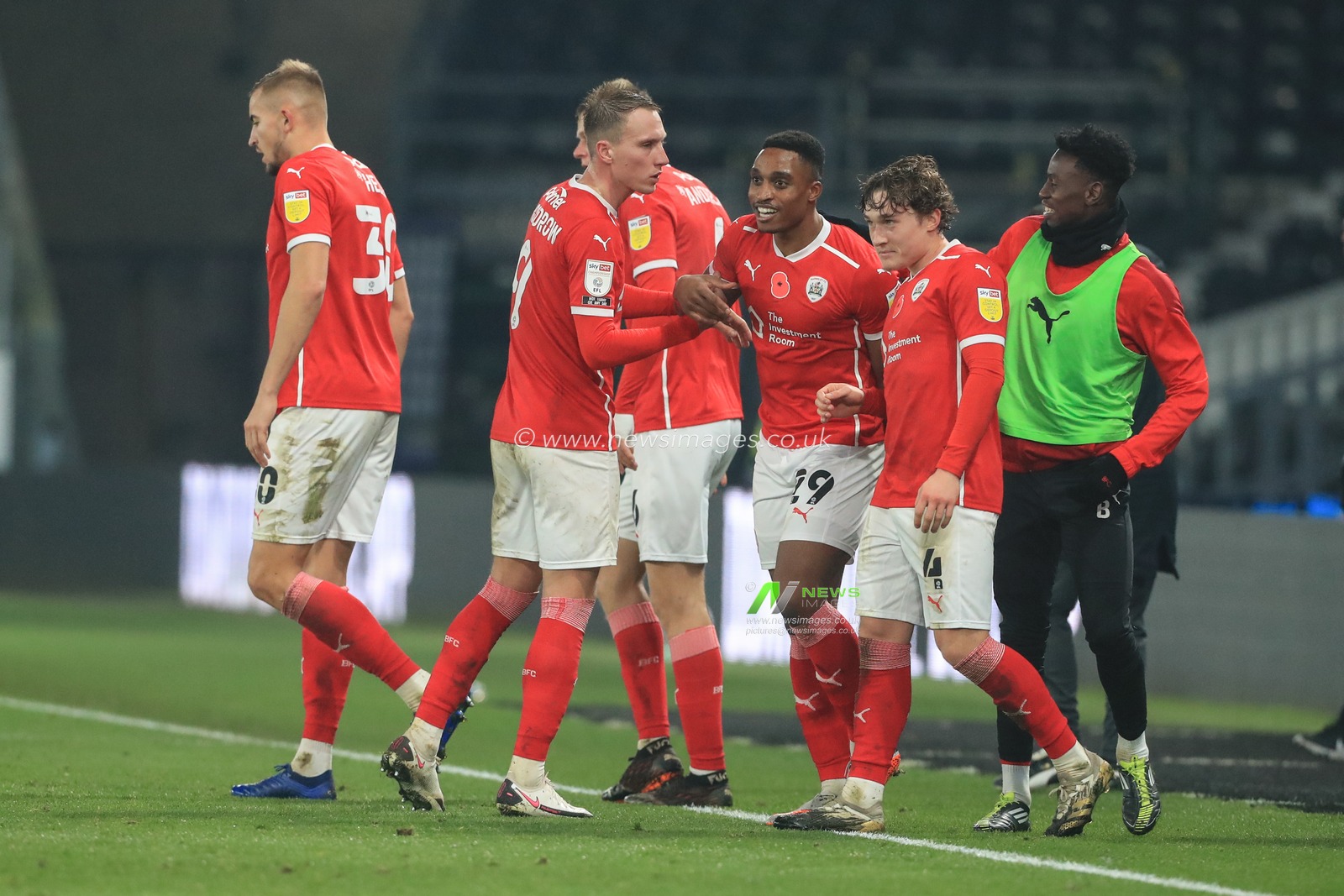 Victor Adeboyejo #29 of Barnsley celebrates his goal to make it 0-2