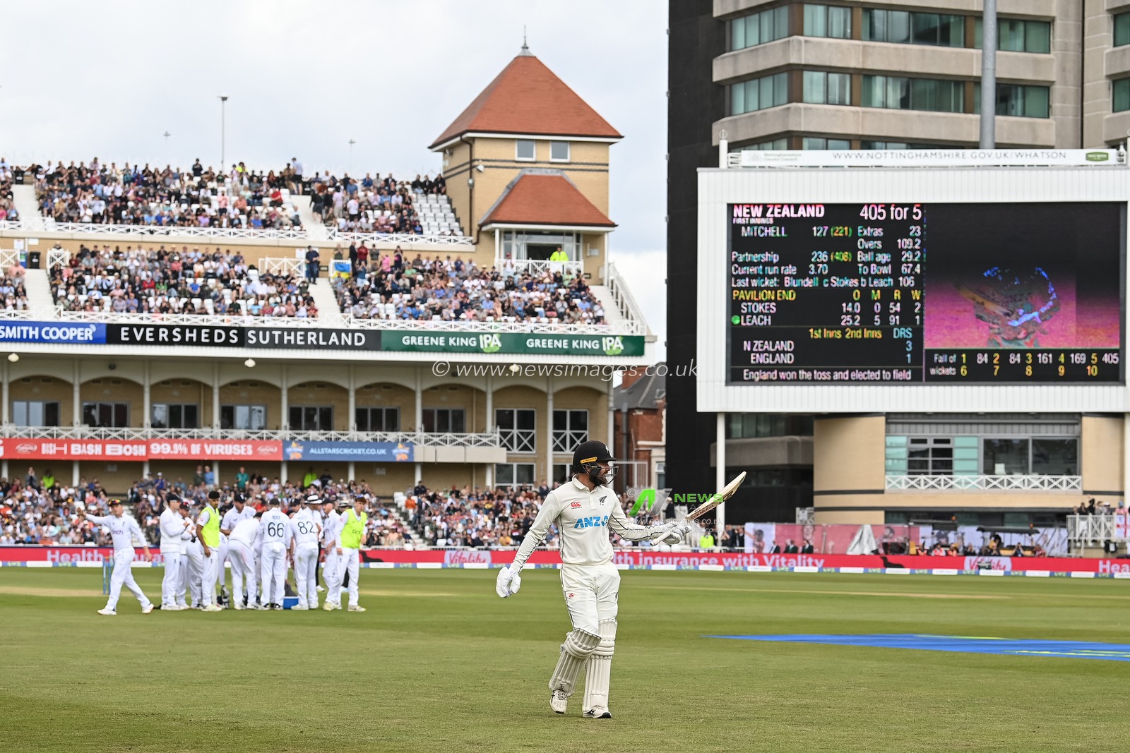 Tom Blundell of New Zealand leaves the field after being dismissed during day 2 of the 2nd Test between the New Zealand Blackcaps and England at Trent Bridge Cricket Ground, Nottingham, England on Saturday 11 June 2022.
New Zealand tour of England 2022.
 Â© Craig Thomas / www.photosport.nz