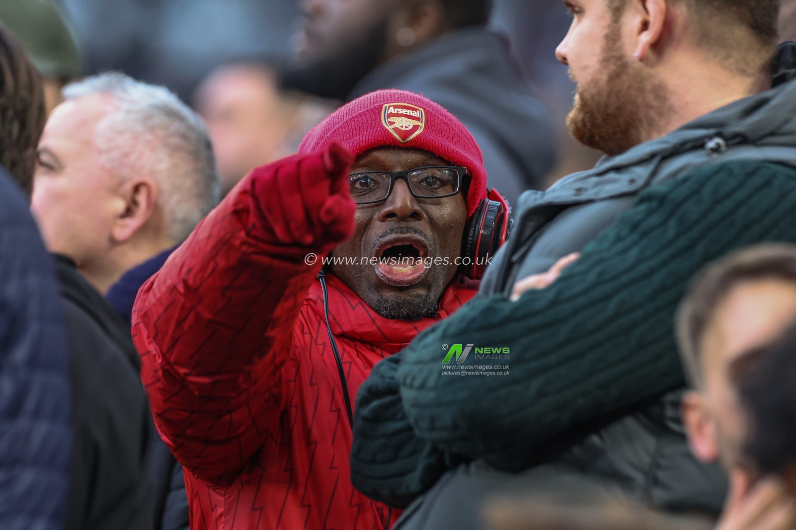 Arsenal fan celebrates going 0-6 up during the Premier League match West Ham United vs Arsenal at London Stadium, London, United Kingdom, 11th February 2024

(Photo by Mark Cosgrove/News Images)