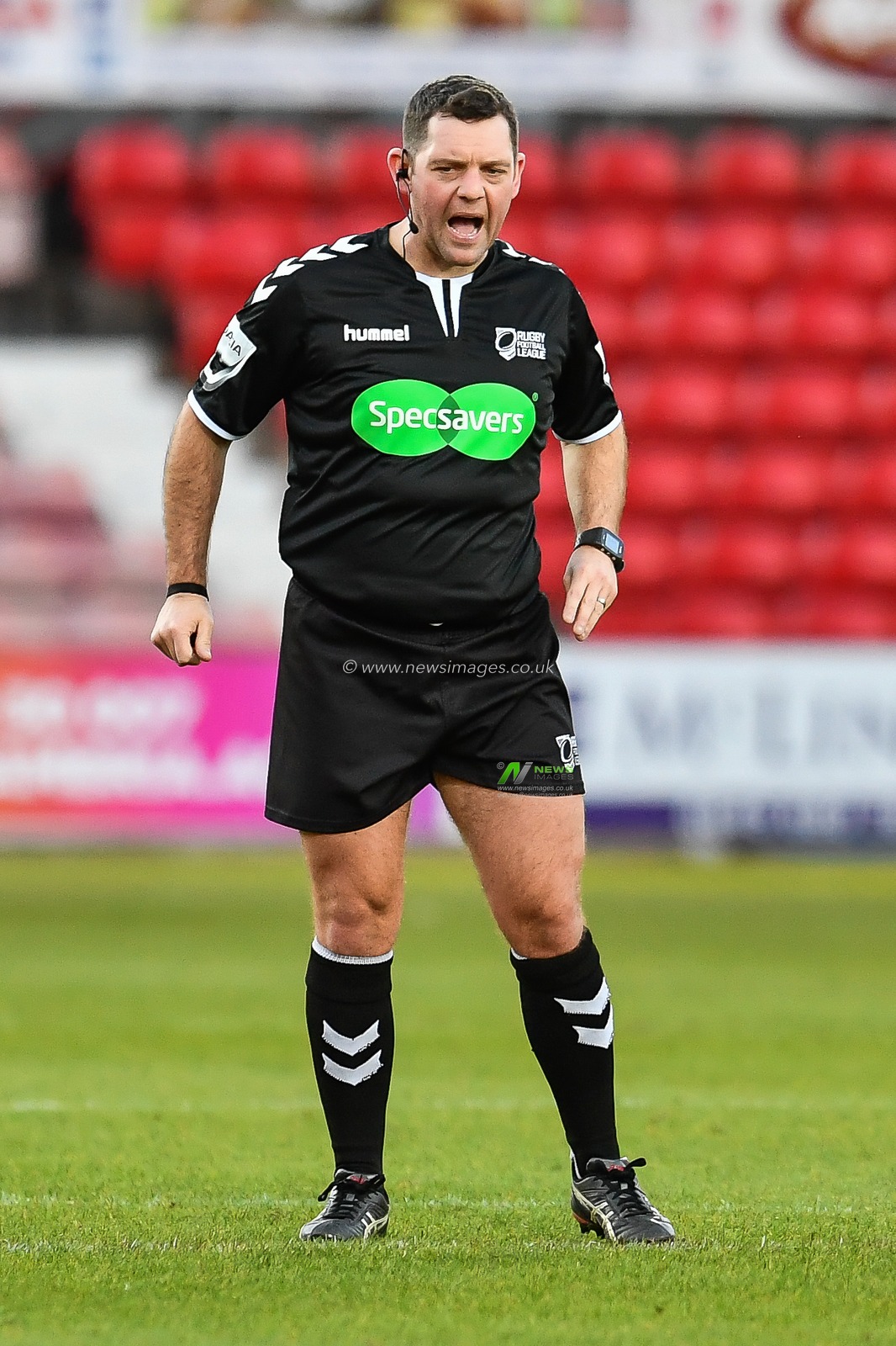11th November 2018 , Racecourse Ground,  Wrexham, Wales ;  Rugby League World Cup Qualifier,Wales v Ireland ; Referee Gareth Hewer


Credit:   Craig Thomas/News Images
