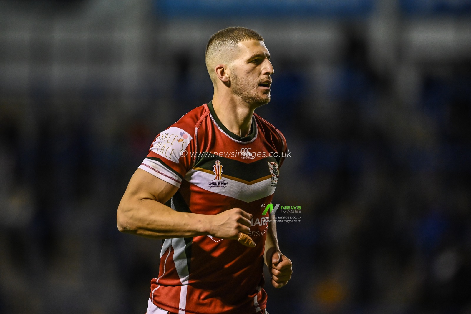 Adam Doueihi of Lebanon during the Rugby League World Cup 2021 match New Zealand vs Lebanon at Halliwell Jones Stadium, Warrington, United Kingdom, 16th October 2022

(Photo by Craig Thomas/News Images)