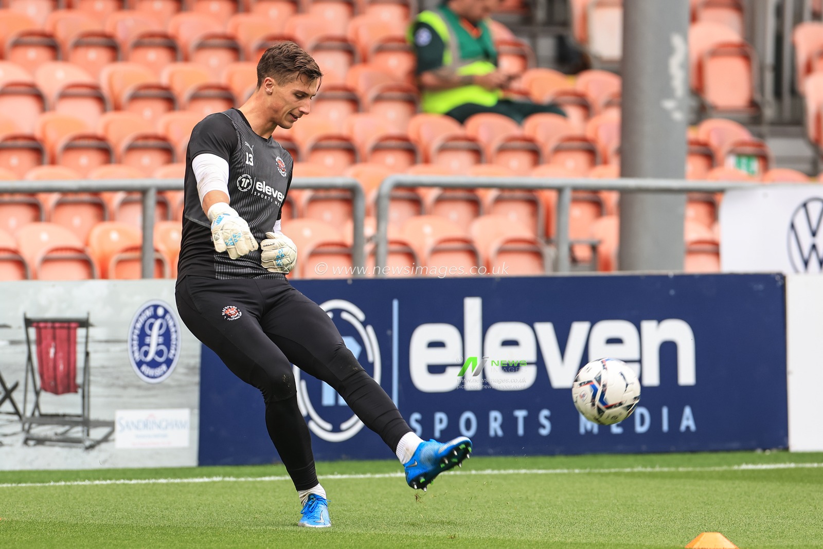 Stuart Moore #13 of Blackpool during the pre-game warmup