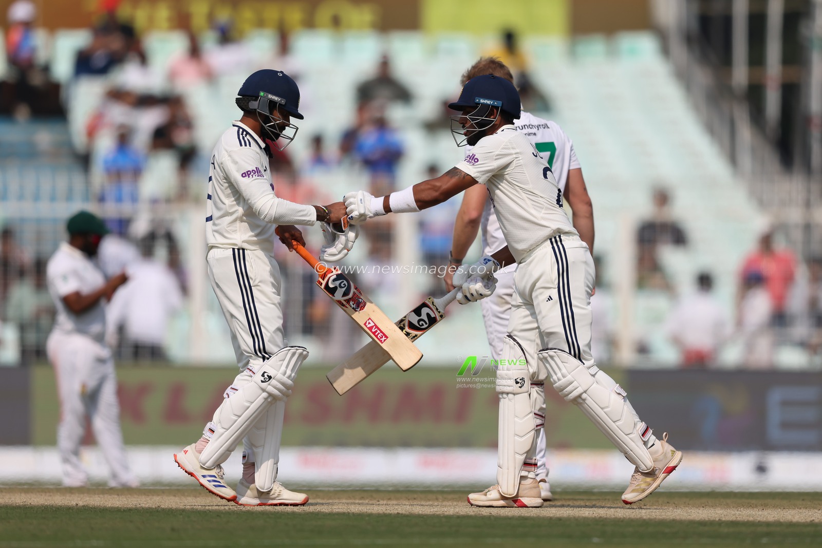 Ravindra Jadeja of India and Dhruv Jurel of India during the IDFC First Bank Test Day 2 India vs South Africa at Eden Gardens, Kolkata, India, 15th November 2025

(Photo by Shubhajit Roy Karmakar/News Images)