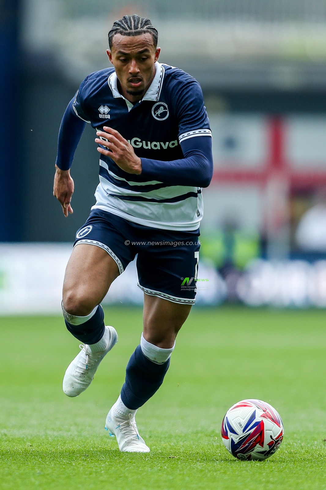 Femi Azeez of Millwall runs with the ball during the Sky Bet Championship match Millwall vs Norwich City at The Den, London, United Kingdom, 21st April 2025

(Photo by Izzy Poles/News Images)