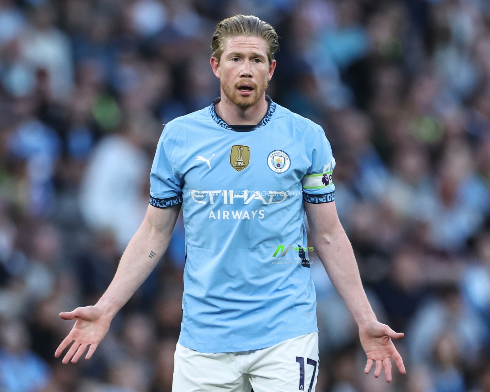 Kevin De Bruyne of Manchester City reacts during the Premier League match Manchester City vs Wolverhampton Wanderers at Etihad Stadium, Manchester, United Kingdom, 2nd May 2025

(Photo by Mark Cosgrove/News Images)