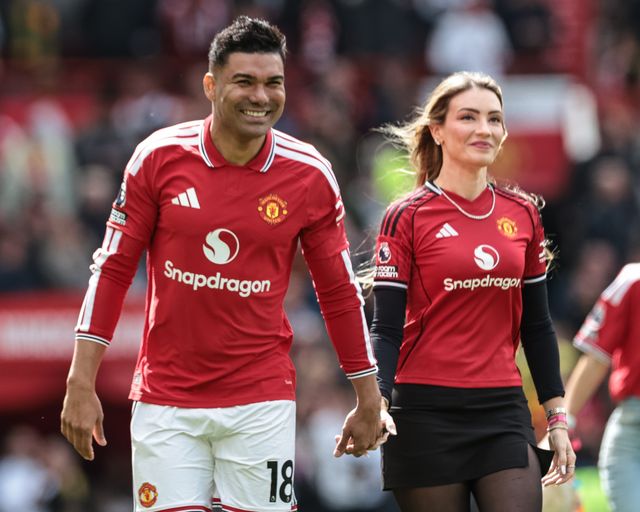 Casemiro of Manchester United is accompanied by his wife Anna Mariana Casemiro as he waves goodbye to Old Trafford during the Premier League match Manchester United vs Nottingham Forest at Old Trafford, Manchester, United Kingdom on 17 May 2026

(Photo by Mark Cosgrove/News Images)