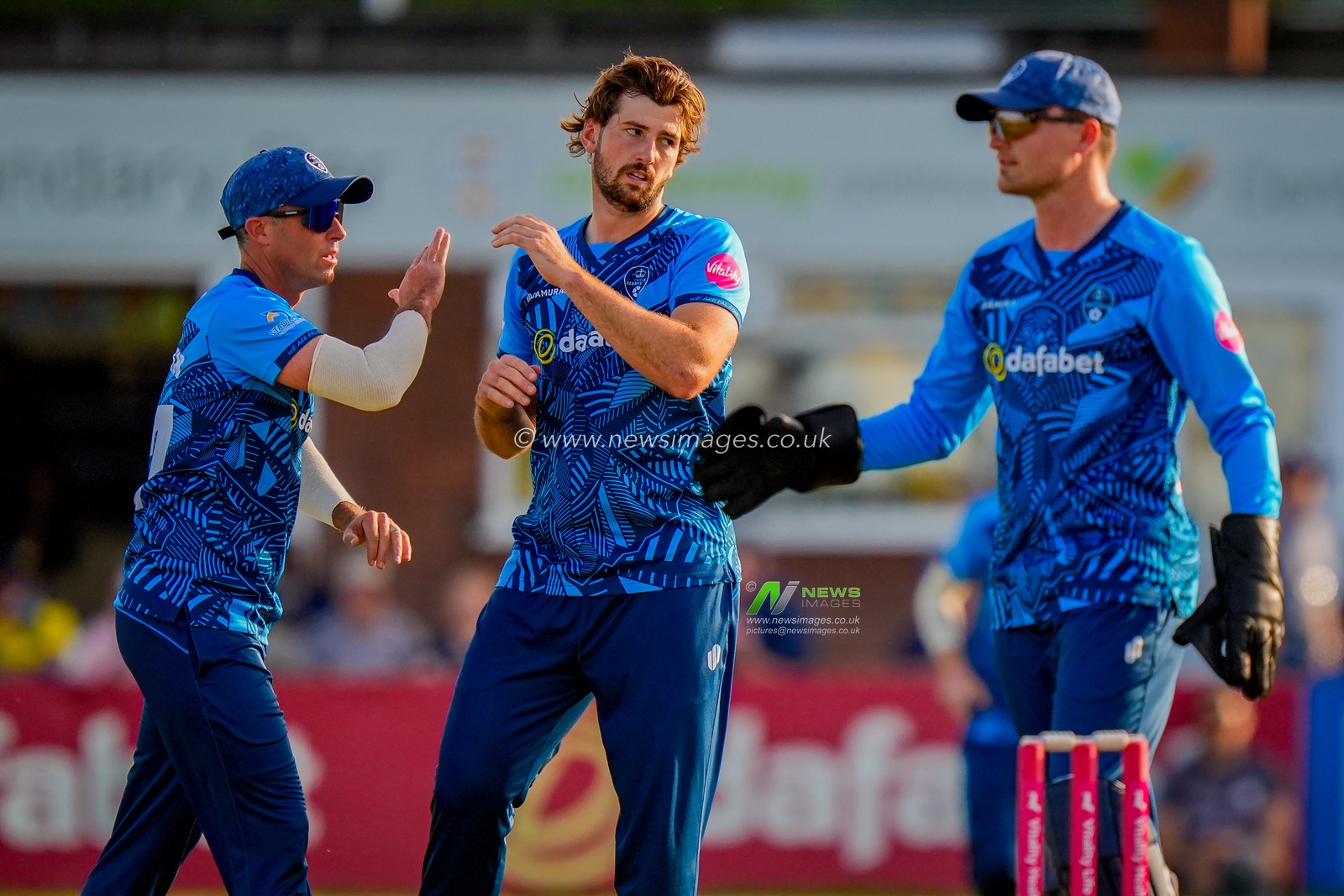 Ben Aitchison of Derbyshire celebrates the wicket of Alex Lees of Durham during the Vitality Blast T20 match between Derbyshire Falcons and Durham Cricket at The Central Co-Op County Ground, Derby, United Kingdom on 22 May 2026

(Photo by Maynard Manyowa/News Images)