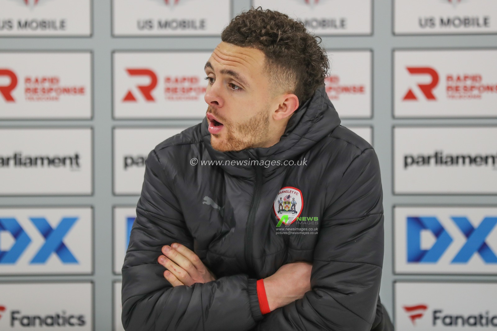 Jordan Williams of Barnsley speaks in the post match press conference during the Sky Bet League 1 match Barnsley vs Carlisle United at Oakwell, Barnsley, United Kingdom, 16th January 2024

(Photo by Alfie Cosgrove/News Images)