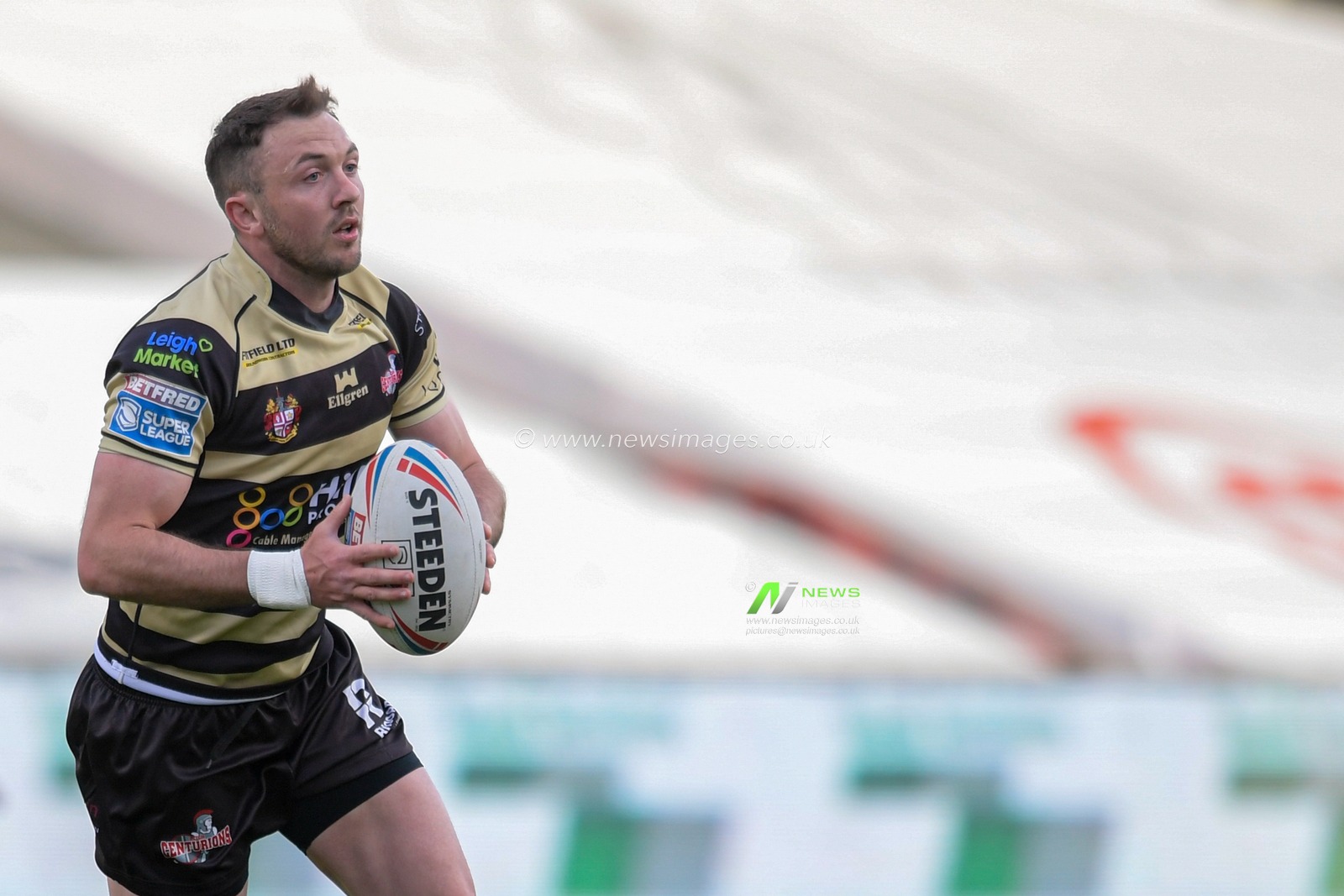 Ryan Brierley (1) of Leigh Centurions runs with the ball