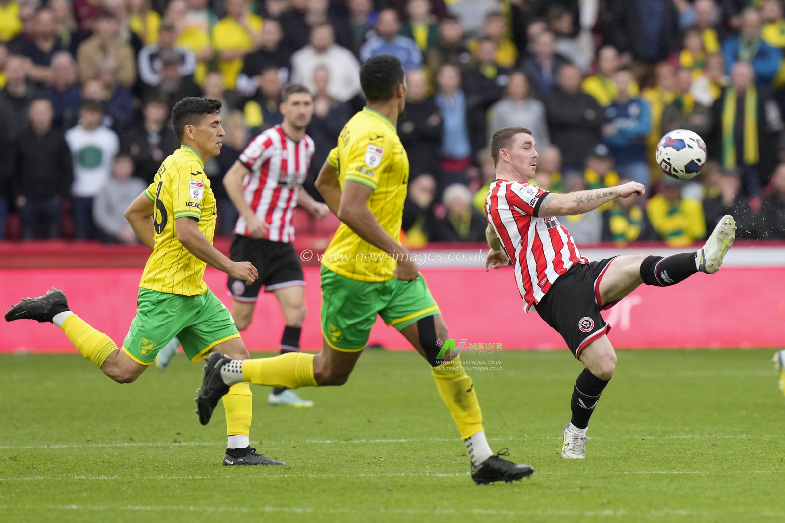 John Fleck #4 of Sheffield United clears the ball during the Sky Bet Championship match Sheffield United vs Norwich City at Bramall Lane, Sheffield, United Kingdom, 22nd October 2022

(Photo by Steve Flynn/News Images)