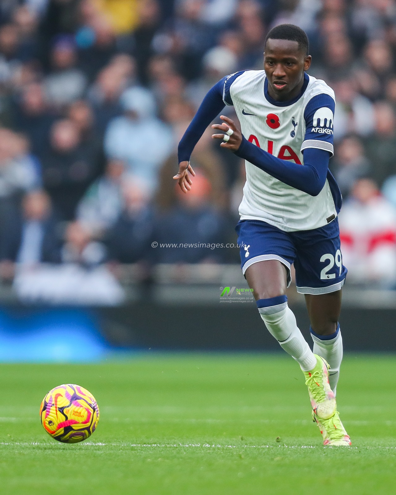 Pape Matar Sarr of Tottenham Hotspur runs with the ball during the Premier League match Tottenham Hotspur vs Ipswich Town at Tottenham Hotspur Stadium, London, United Kingdom, 10th November 2024

(Photo by Izzy Poles/News Images)