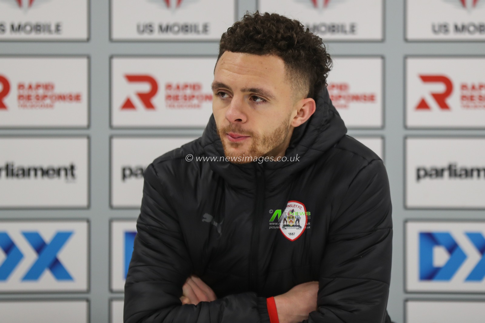 Jordan Williams of Barnsley speaks in the post match press conference during the Sky Bet League 1 match Barnsley vs Carlisle United at Oakwell, Barnsley, United Kingdom, 16th January 2024

(Photo by Alfie Cosgrove/News Images)