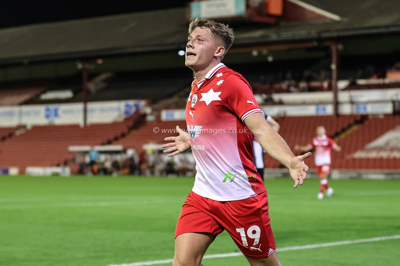 Aiden Marsh #19 of Barnsley celebrates his goal to make it 2-0 during the EFL Trophy match Barnsley vs Grimsby Town at Oakwell, Barnsley, United Kingdom, 5th September 2023

(Photo by Mark Cosgrove/News Images)