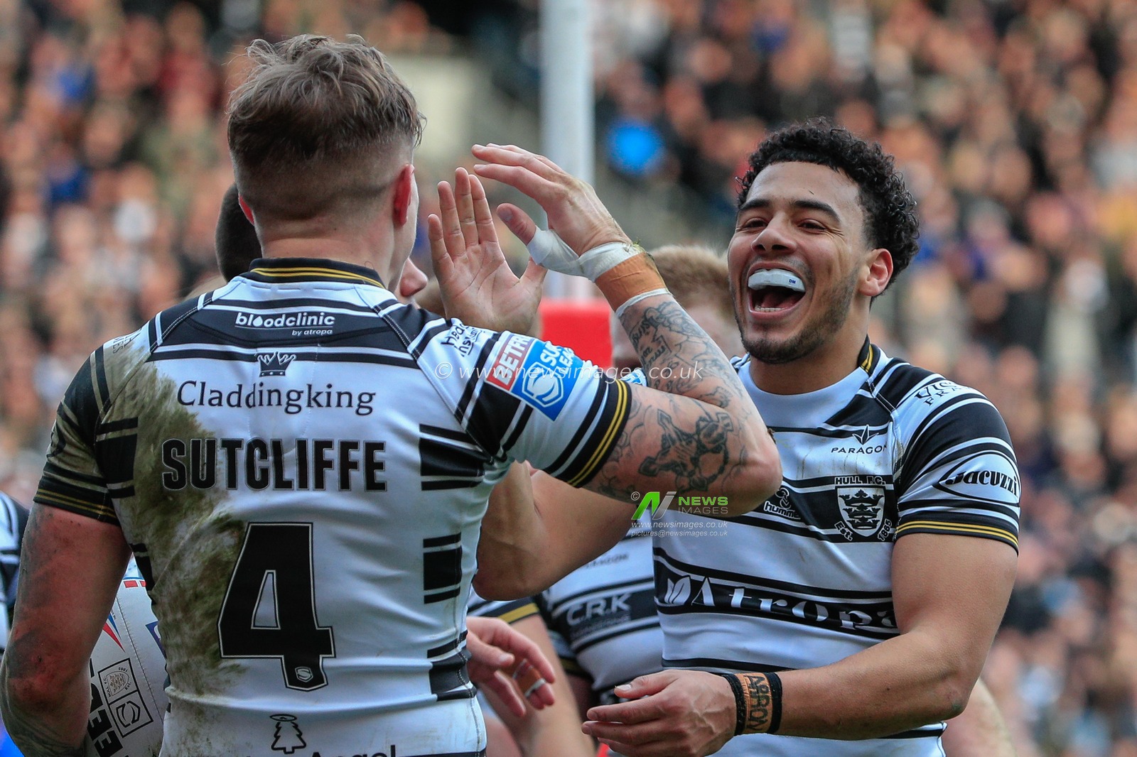 Darnell McIntosh #5 of Hull FC celebrates his try and makes the score 4-0 in the first half of the Betfred Super League Round 1 match Hull FC vs Castleford Tigers at MKM Stadium, Hull, United Kingdom, 19th February 2023

(Photo by James Heaton/News Images)