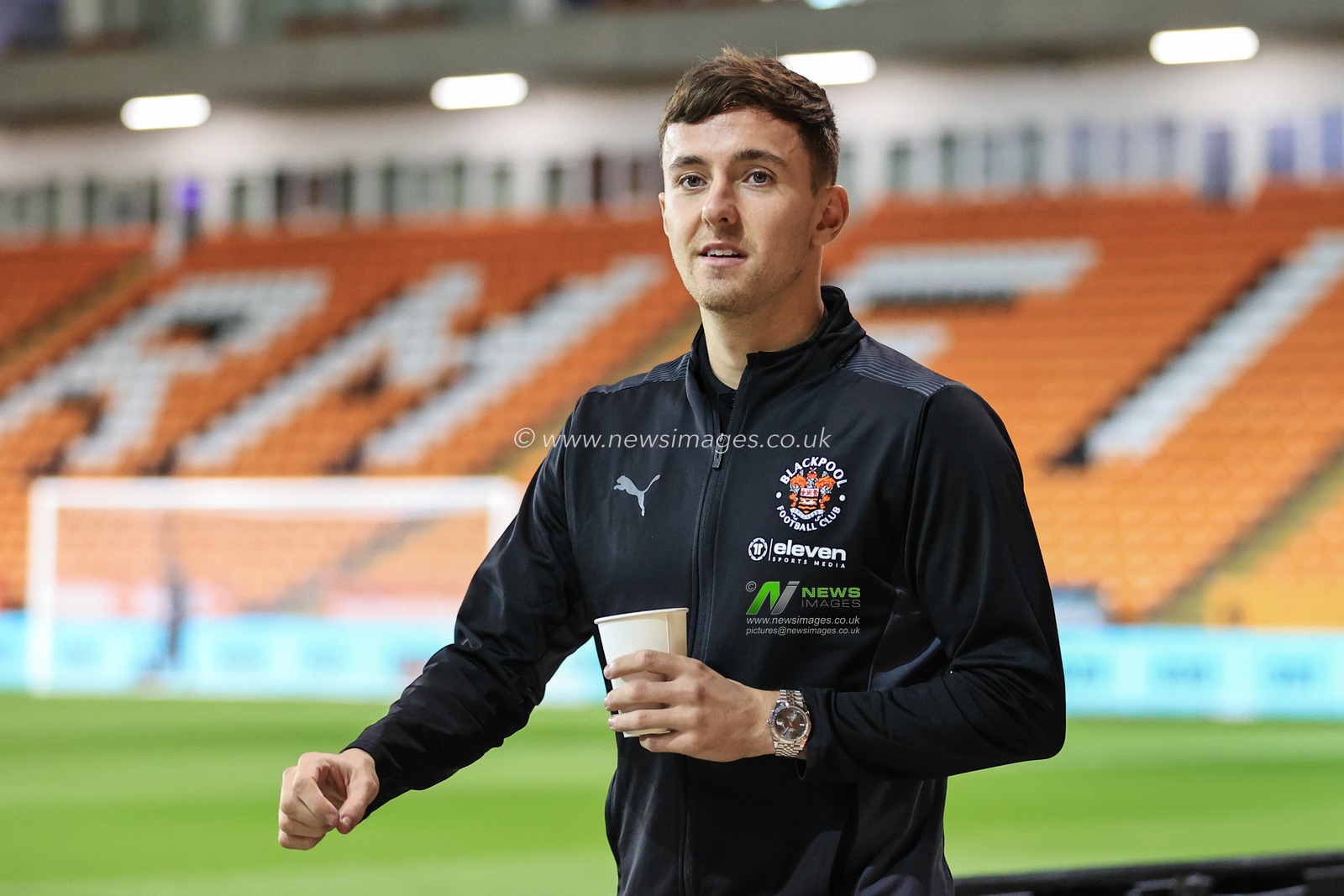 Ryan Wintle #8 of Blackpool arrives at Bloomfield Road