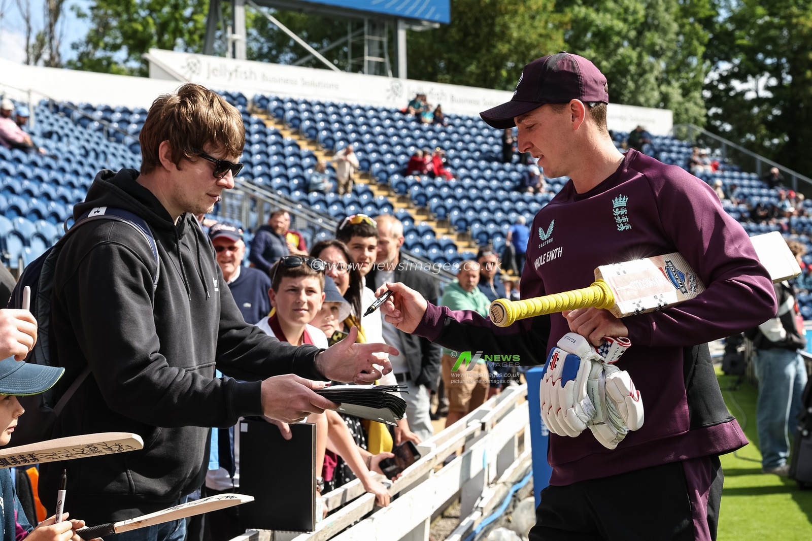 England captain Harry Brook signs a fans program during the 2nd Metro Bank ODI England v West Indies at Sophia Gardens Cricket Ground, Cardiff, United Kingdom, 1st June 2025

(Photo by Mark Cosgrove/News Images)