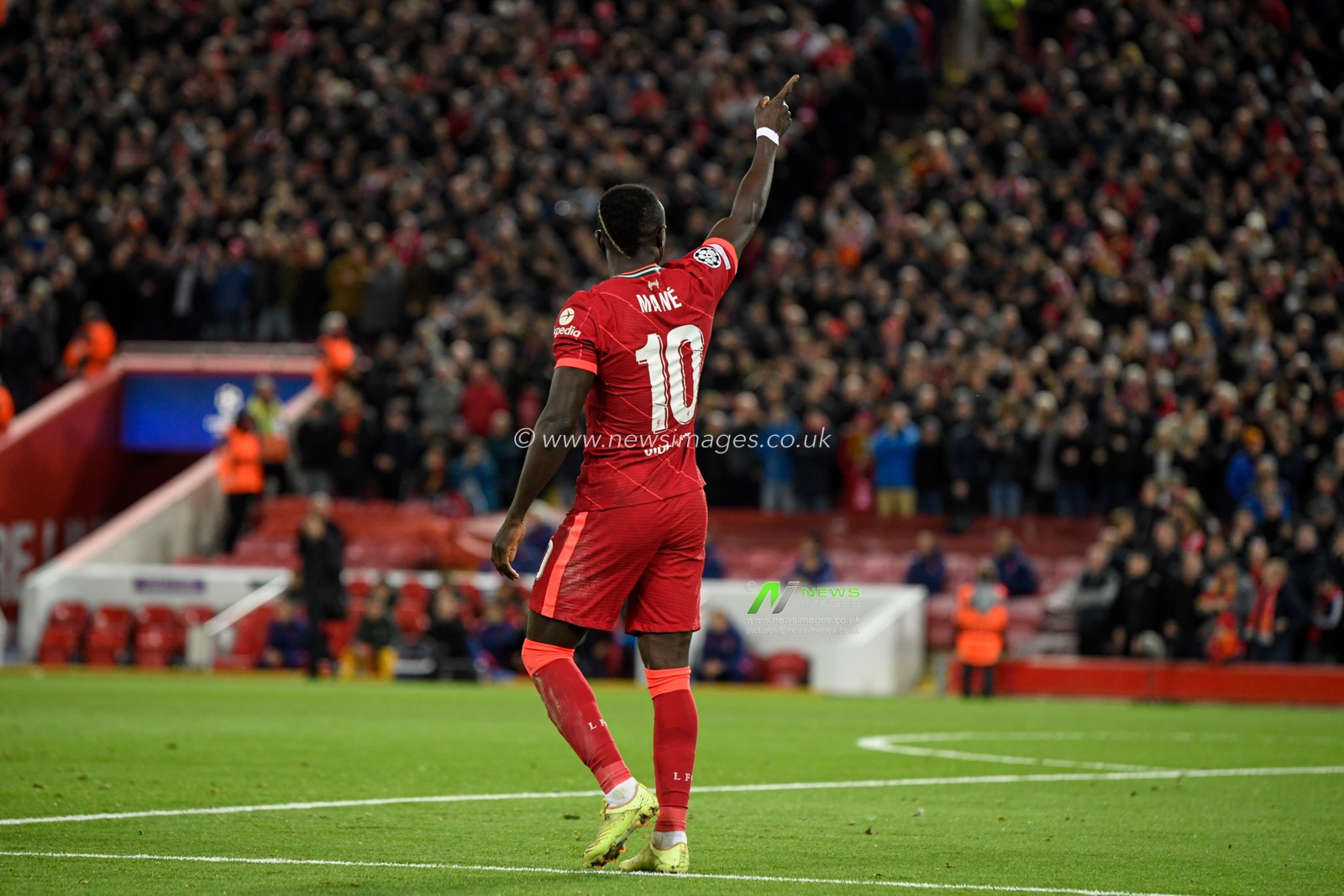 Sadio Mane #10 of Liverpool celebrates scoring a goal to make it 2-0