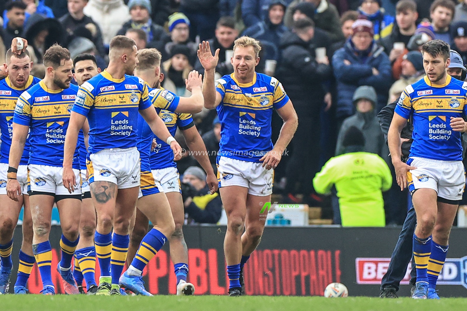 Matt Prior #10 of Leeds Rhinos celebrates his try