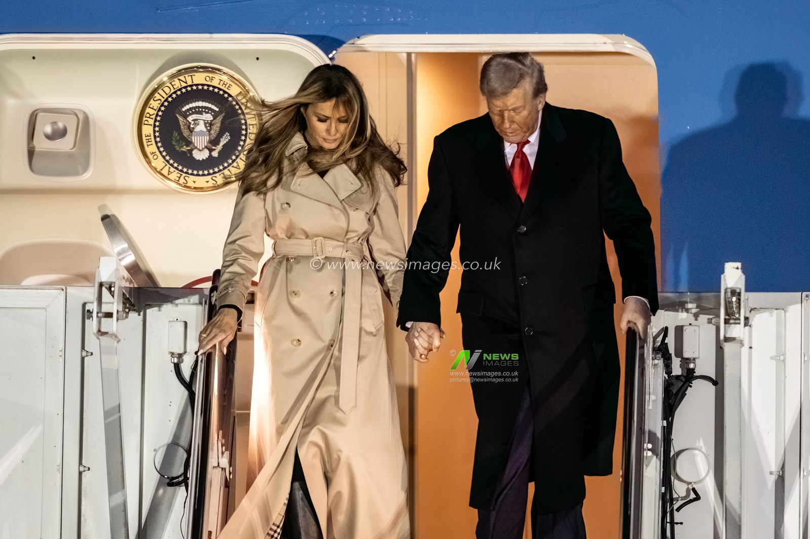 President Donald Trump and First Lady Melania Trump depart the Air Force one during the US President Donald Trump's state visit to the United Kingdom at London Stansted Airport, Stansted, United Kingdom, 16th September 2025

(Photo by Alfie Cosgrove/News Images)