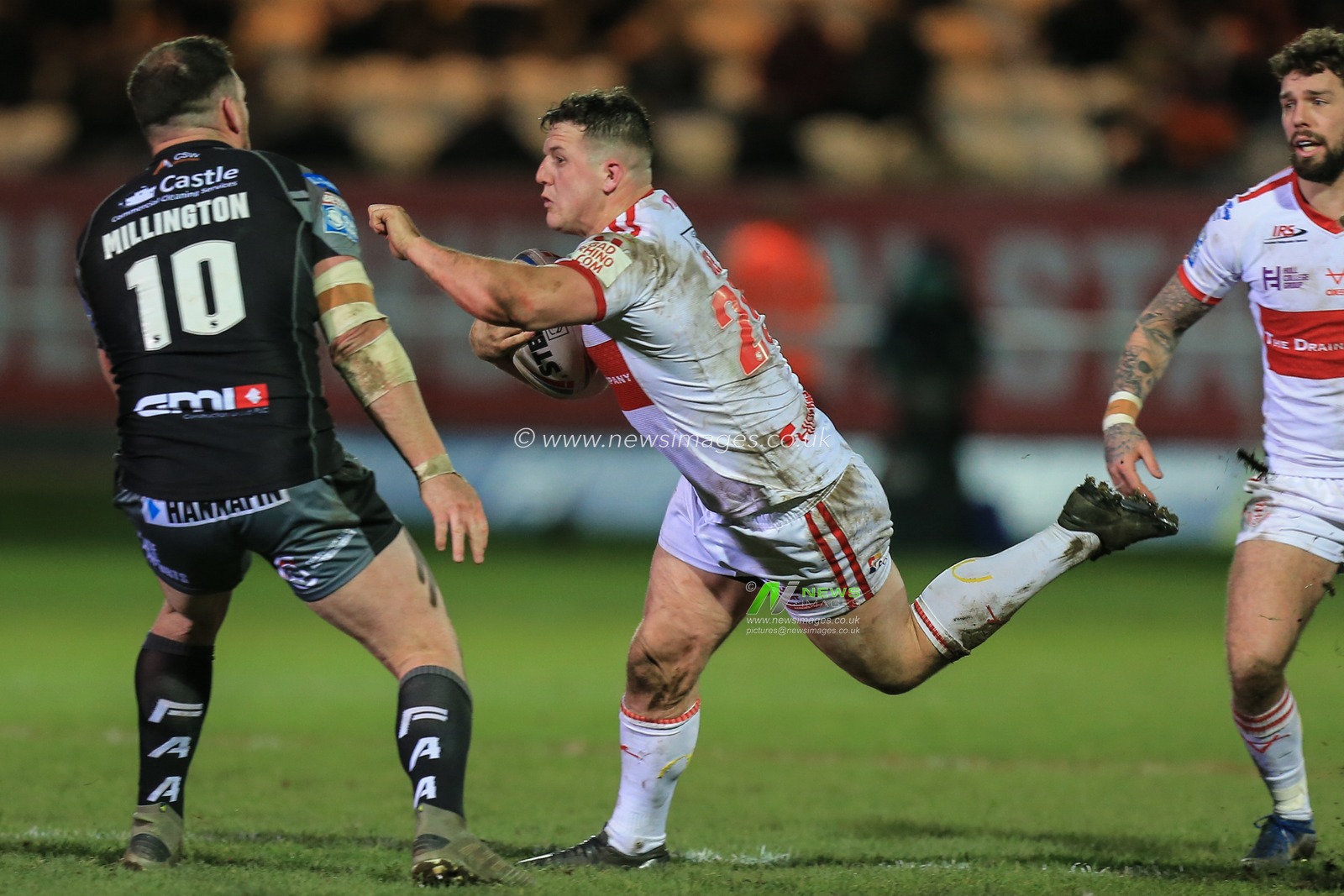 27th February 2020, Hull College Craven Park, Kingston upon Hull, England; Betfred Super League, Hull KR v Castleford Tigers : Matty Gee (25) of Hull KR runs at Grant Millington (10) of Castleford Tigers