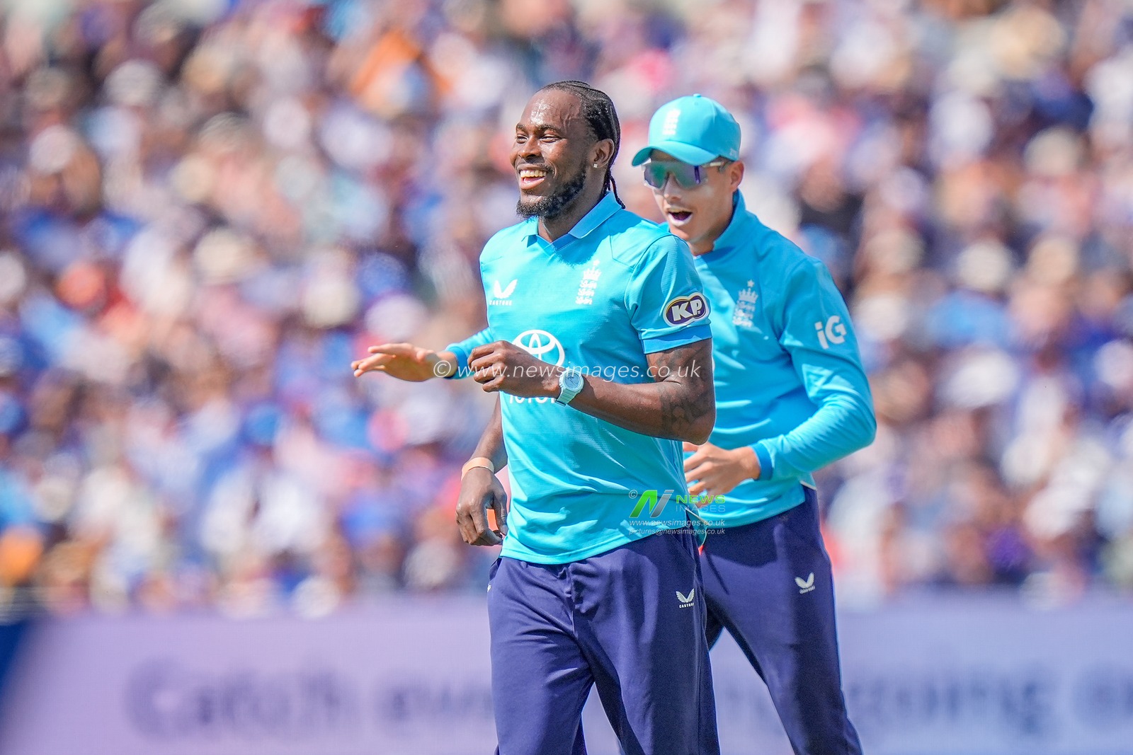 Jofra Archer of England celebrates taking the wicket of Virat Kohli of India during the 1st Metro Bank ODI match England vs India at Edgbaston, Birmingham, United Kingdom on 14 July 2026

(Photo by Maynard Manyowa/News Images)