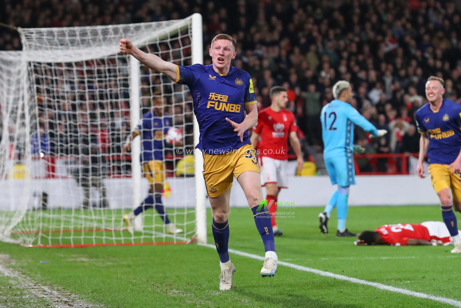 Elliot Anderson #32 of Newcastle United celebrates his goal to make it 1-2 which later gets ruled out by VAR during the Premier League match Nottingham Forest vs Newcastle United at City Ground, Nottingham, United Kingdom, 17th March 2023

(Photo by Gareth Evans/News Images)