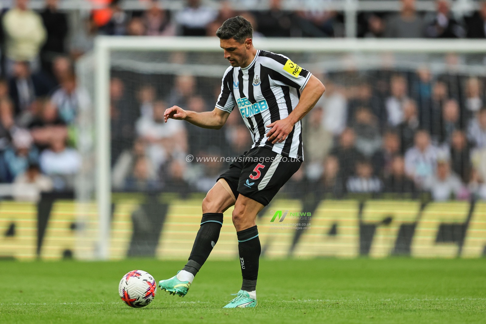Fabian SchÃ¤r #5 of Newcastle United in action during the game during the Premier League match Newcastle United vs Leicester City at St. James's Park, Newcastle, United Kingdom, 22nd May 2023

(Photo by Mark Cosgrove/News Images)