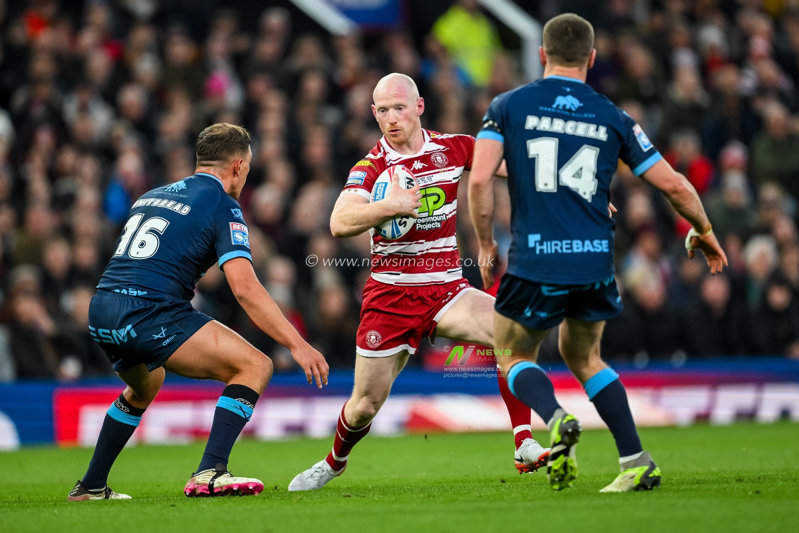 Liam Farrell of Wigan Warriors in action during the Betfred Super League Grand Final match Wigan Warriors vs Hull KR at Old Trafford, Manchester, United Kingdom, 12th October 2024

(Photo by Craig Thomas/News Images)