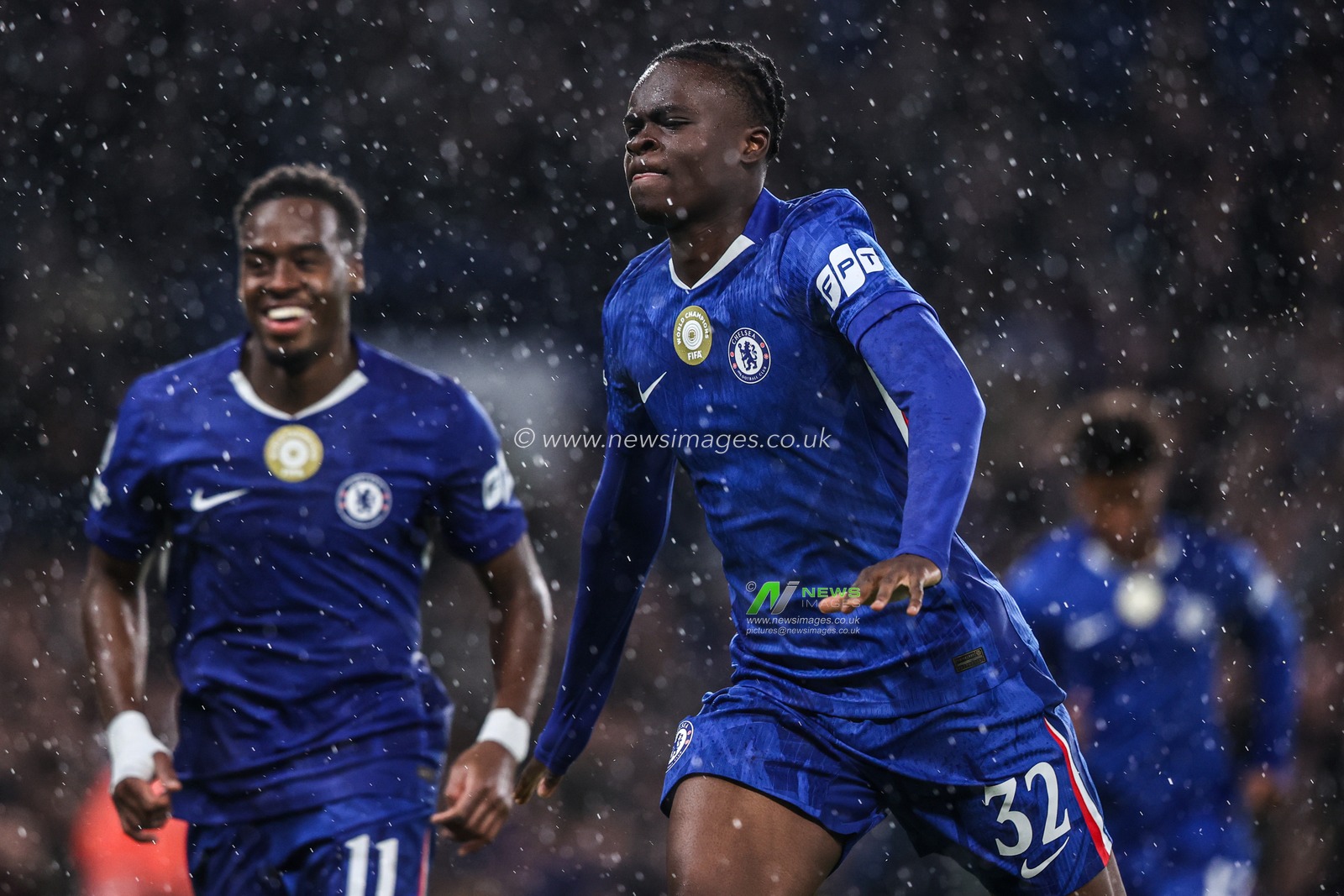 Tyrique George of Chelsea celebrates his goal to make it 5-1 during the UEFA Champions League Matchday 3 of 8 Chelsea vs Ajax at Stamford Bridge, London, United Kingdom, 22nd October 2025

(Photo by Alfie Cosgrove/News Images)