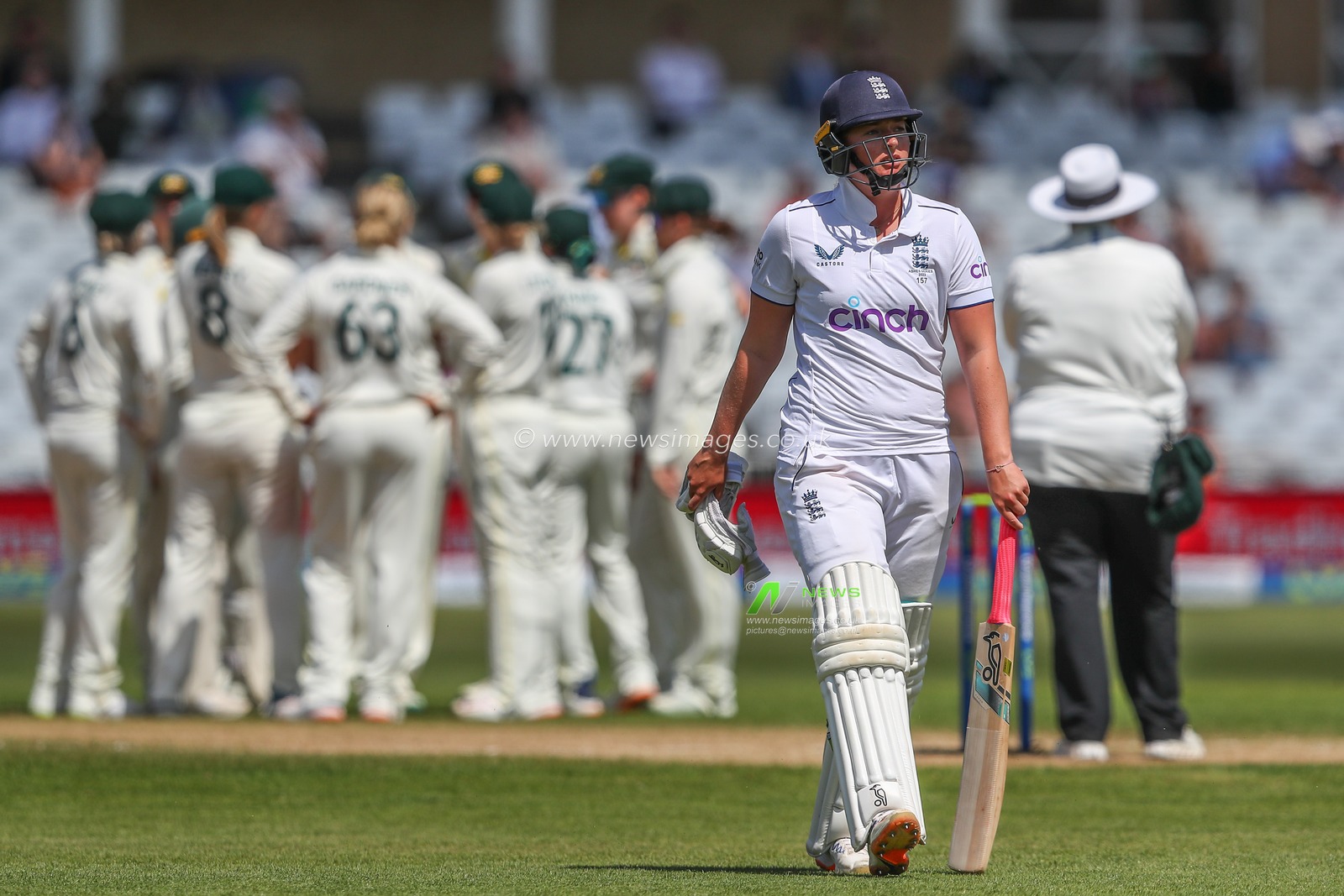 Sophie Ecclestone of England looks dejected as she leaves the pitch after being dismissed during the Metro Bank Women's Ashes 2023 match Day 5 England vs Australia at Trent Bridge, Nottingham, United Kingdom, 26th June 2023

(Photo by Gareth Evans/News Images)