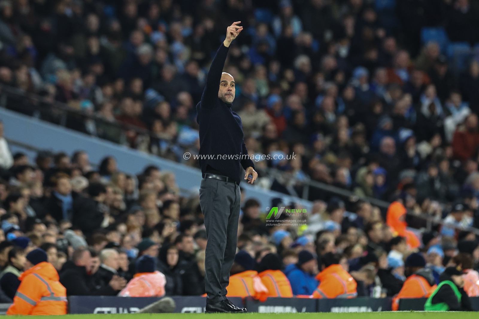 Pep Guardiola manager of Manchester City gives his team instructions during the Premier League match Manchester City vs Brentford at Etihad Stadium, Manchester, United Kingdom, 20th February 2024

(Photo by Mark Cosgrove/News Images)