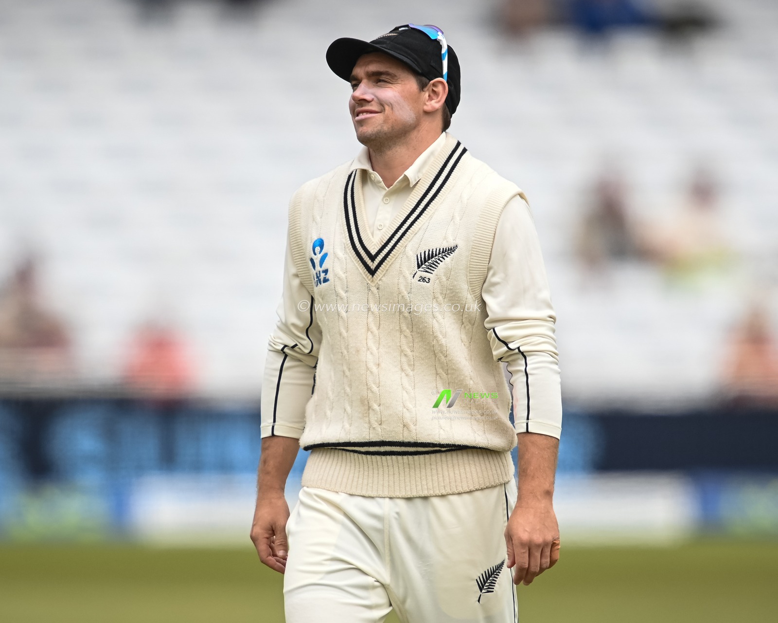 Tom Latham of New Zealand is dismissed by