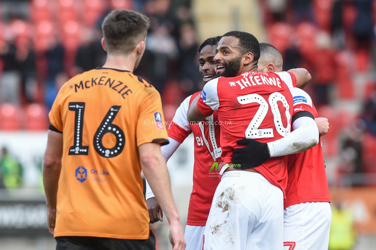 4th January 2020, New York Stadium, Rotherham, England; Emirates FA Cup, Rotherham United v Hull City : Kyle Vassell (7) of Rotherham United is congratulated after his goal to make it 2-1 at half time.

Credit: Dean Williams/News Images