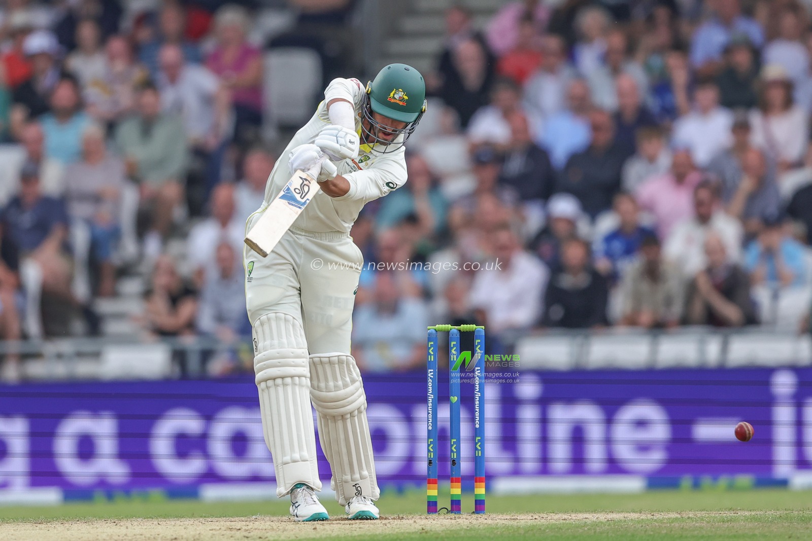 Mitchell Starc of Australia hits the ball for two runs during the LV= Insurance Ashes Third Test Series Day 3 England v Australia at Headingley Stadium, Leeds, United Kingdom, 8th July 2023

(Photo by Mark Cosgrove/News Images)