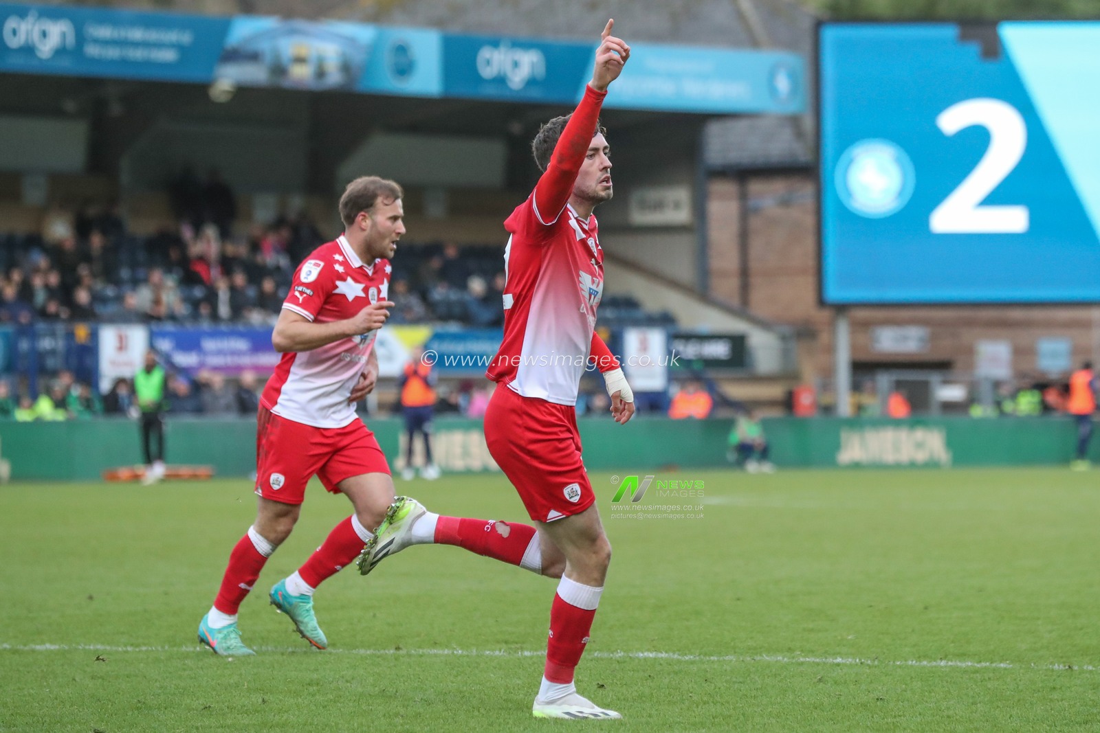 Corey O'Keeffe of Barnsley celebrates his goal to make it 2-3 during the Sky Bet League 1 match Wycombe Wanderers vs Barnsley at Adams Park, High Wycombe, United Kingdom, 2nd March 2024

(Photo by Alfie Cosgrove/News Images)