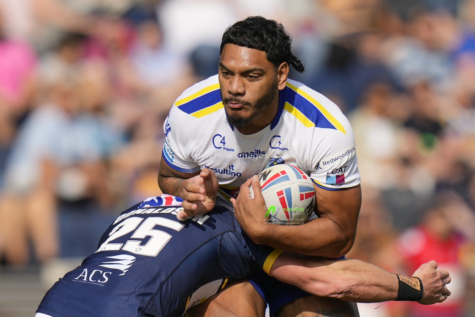 Tom Mikaele #18 of Warrington Wolves during the Betfred Super League Round 22 match Leeds Rhinos vs Warrington Wolves at Headingley Stadium, Leeds, United Kingdom, 20th August 2023

(Photo by Steve Flynn/News Images)