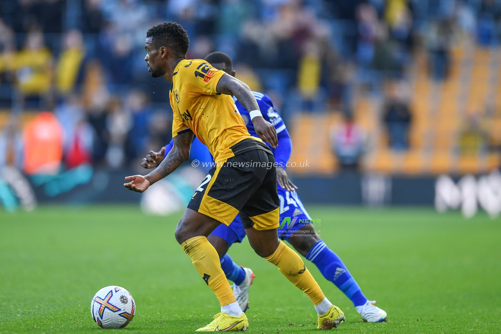 NÃ©lson Semedo #22 of Wolverhampton Wanderers takes on Nampalys Mendy #24 of Leicester City during the Premier League match Wolverhampton Wanderers vs Leicester City at Molineux, Wolverhampton, United Kingdom, 23rd October 2022

(Photo by Mike Jones/News Images)