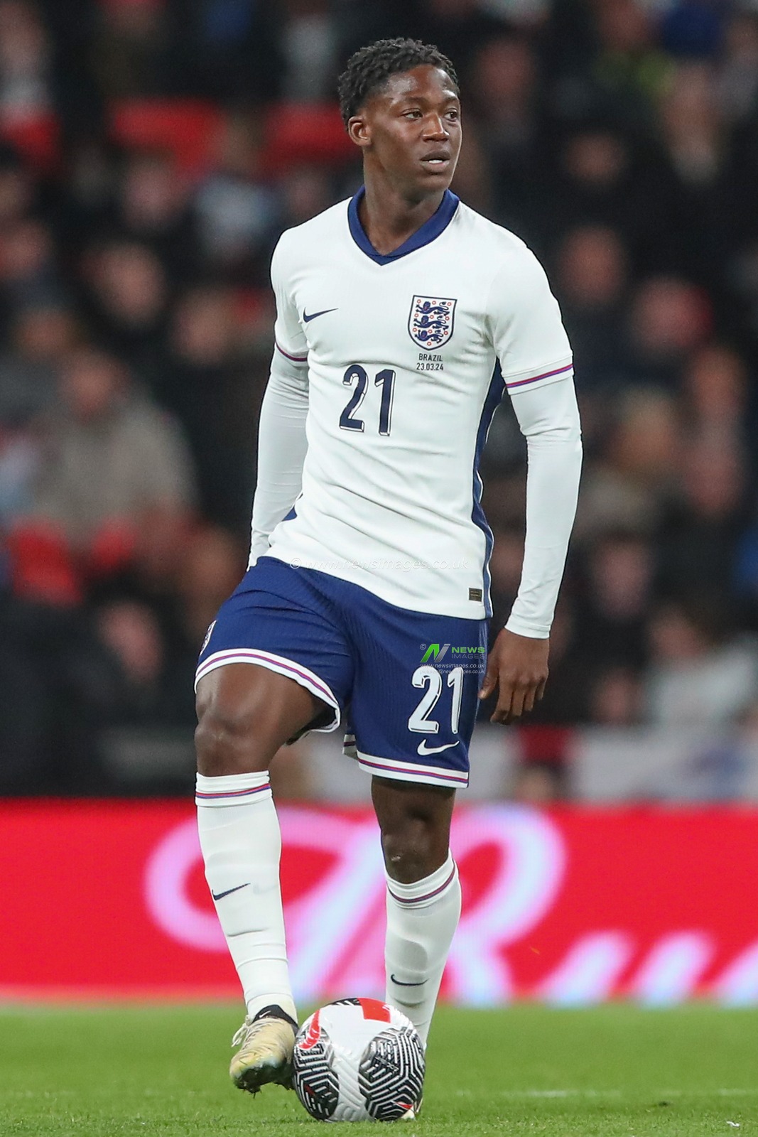 Kobbie Mainoo of England during the International Friendly match England vs Brazil at Wembley Stadium, London, United Kingdom, 23rd March 2024

(Photo by Gareth Evans/News Images)