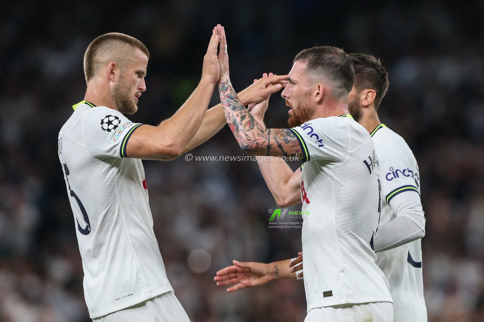 Eric Dier #15 of Tottenham Hotspur and Pierre-Emile HÃ¸jbjerg #5 of Tottenham Hotspur celebrate Richarlison #9 of Tottenham Hotspurâ€™s second goal during the UEFA Champions League match Tottenham Hotspur vs Marseille at Tottenham Hotspur Stadium, London, United Kingdom, 7th September 2022

(Photo by Arron Gent/News Images)
